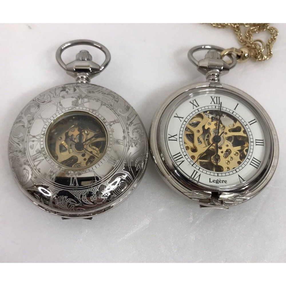 Legere 17 Seventeen Jewels Engraved Pocket Watch Lot Of 2
